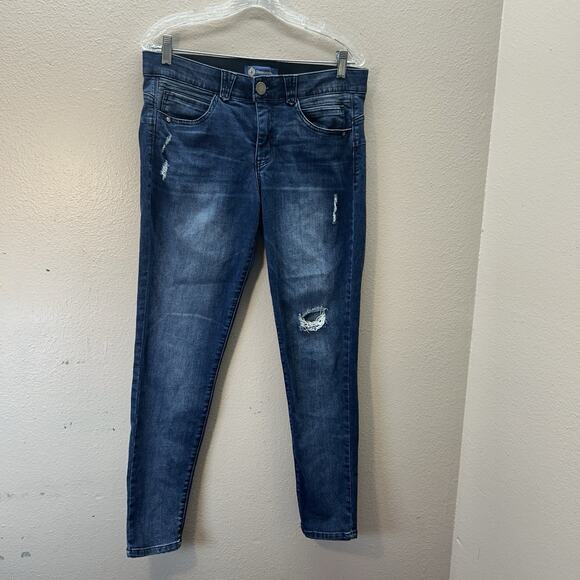 Democracy AB Solution Jegging Jeans SZ 12 Blue Distressed Skinny Mid Rise Dark - Picture 1 of 6